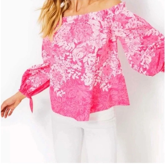 Lilly Pulitzer Jamielynn Off-Shoulder Roxie Pink Top - Picture 3 of 12